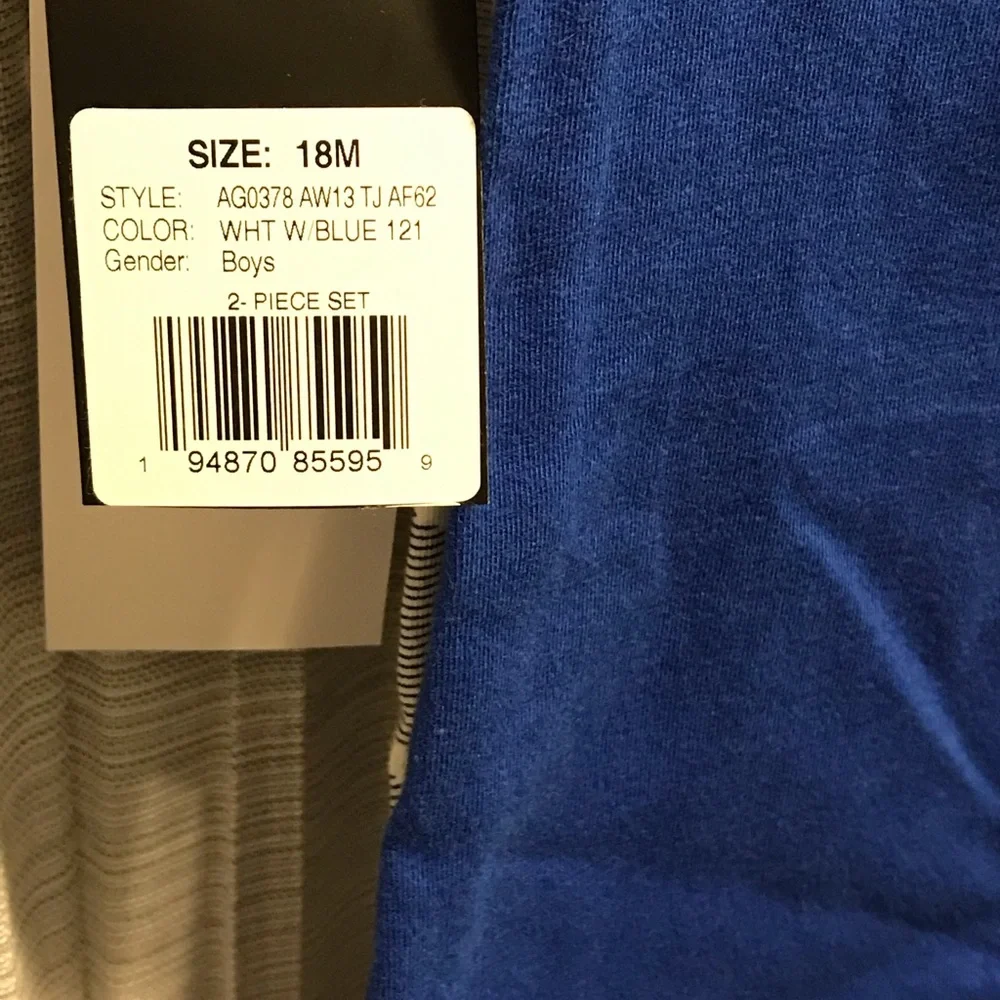 ADIDAS BOY 18 M BLACK SHORT & TEE SET & BLUE ONE PIECE & GRAY PRINT ONE PIECE - Picture 12 of 13